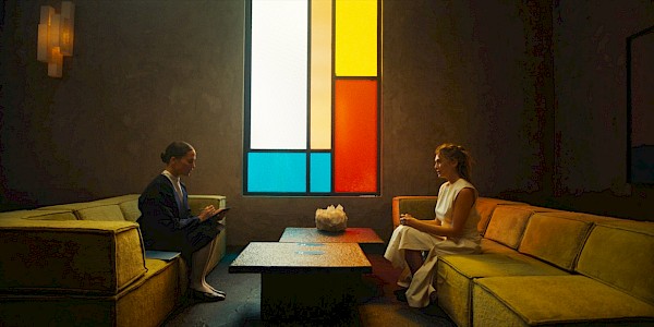 Alicia Vikander and Elizabeth Olsen in THE ASSESSMENT, a Magnolia Pictures release. Photo credit: Magnus Jønck. © 2024 Number 9 Films Assessment Limited, TA Co-Production GmbH, ShivHans Productions, LLC, TA2022 Investors, LLC, Tiki Tāne Pictures, LLC. Photo courtesy of Magnolia Pictures.